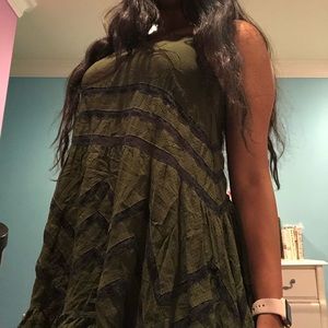 Army green and grey Free People flowy mini dress
